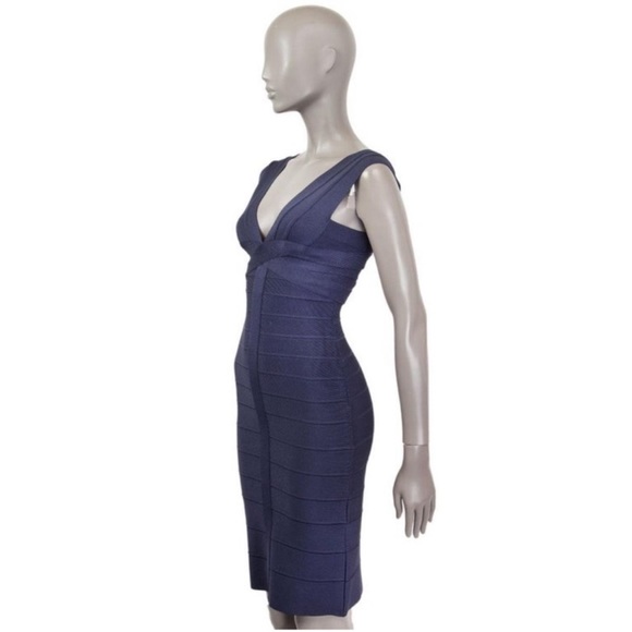 Herve Leger Dresses & Skirts - Herve Leger v-neck sleeveless bandage mini dress midnight blue navy sz XS EUC